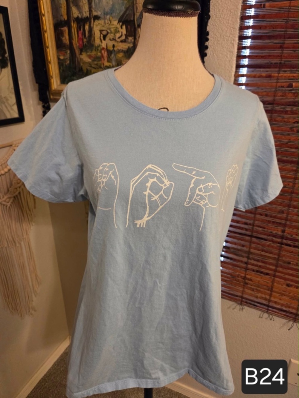 Port and Company Light Blue Short Sleeve Tee with Sign Language Graphic